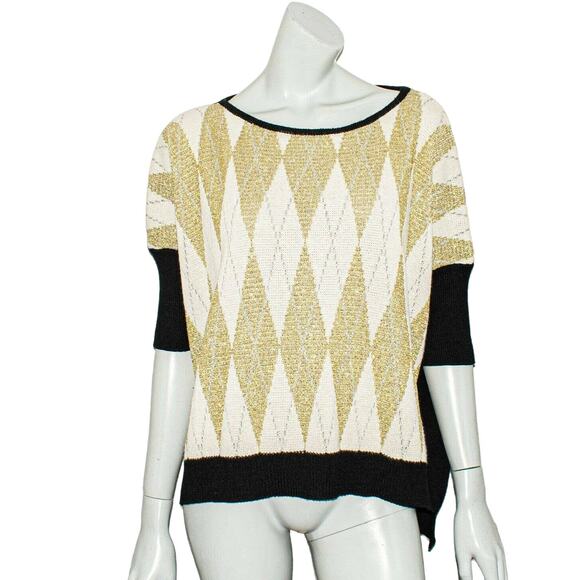 MSGM Metallic Golden Argyle Pullover Sweater Wool Blend Women's Small - Picture 1 of 9